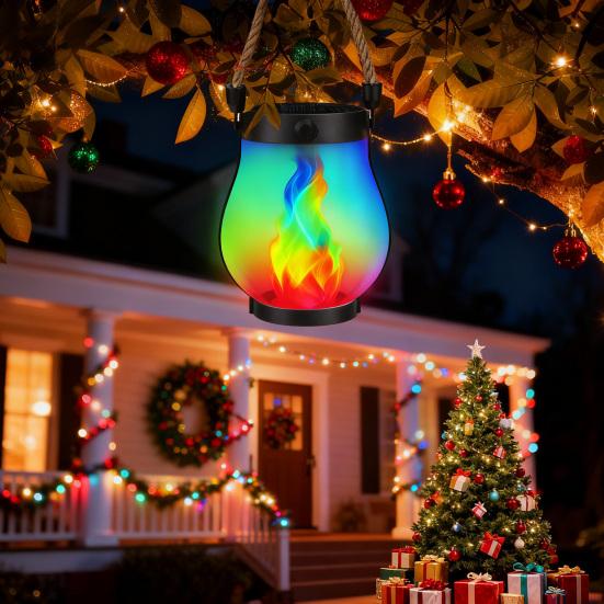 Weihnachtsflammenlaterne Seil LED Lichterkette mit automatischer Ein/Aus-Funktion Wasserdichte Outdoor-Hängelaterne für Camping Gartenparty