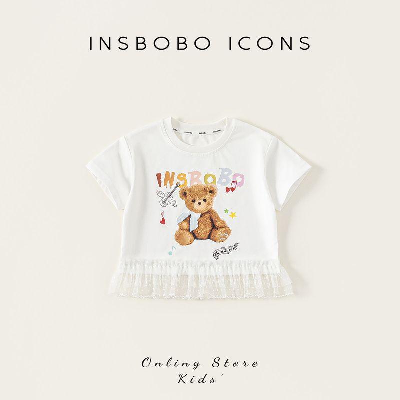 [Teddy Bear Series] Insbobo Girls  Short-Sleeved 2026 New Baby T-Shirt Summer Fashion Stylish Baby Girl Clothes White 100