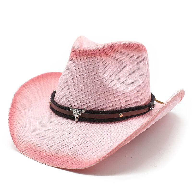 Straw Hat Ethnic Style Cow Head Ethnic Style Western Cowboy Straw Hat Characteristic Spray Paint Roll Brim Sun Hat