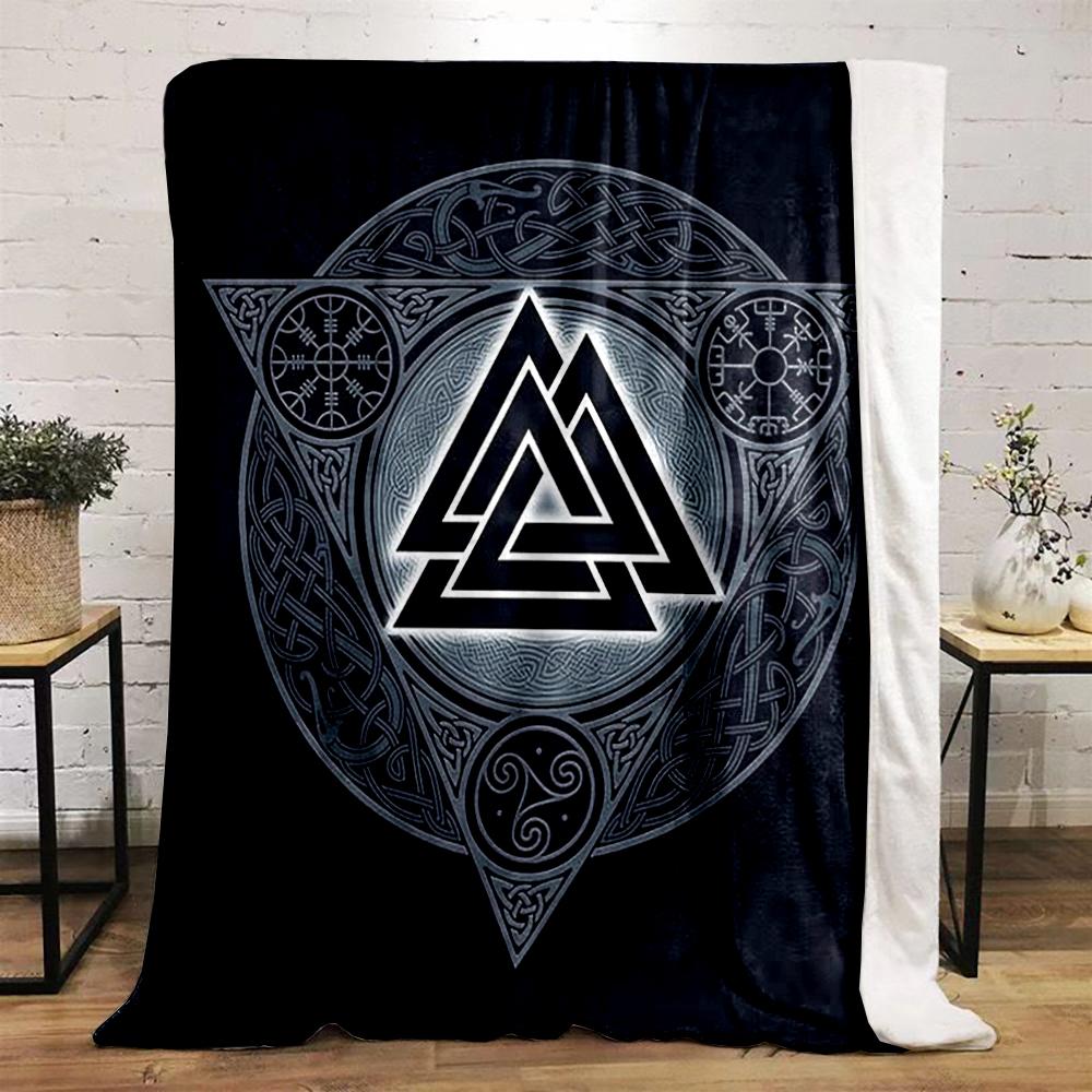 Nordic Valknut Symbol Design printed Flannel blanket for bedroom, living room, sofa, and nap