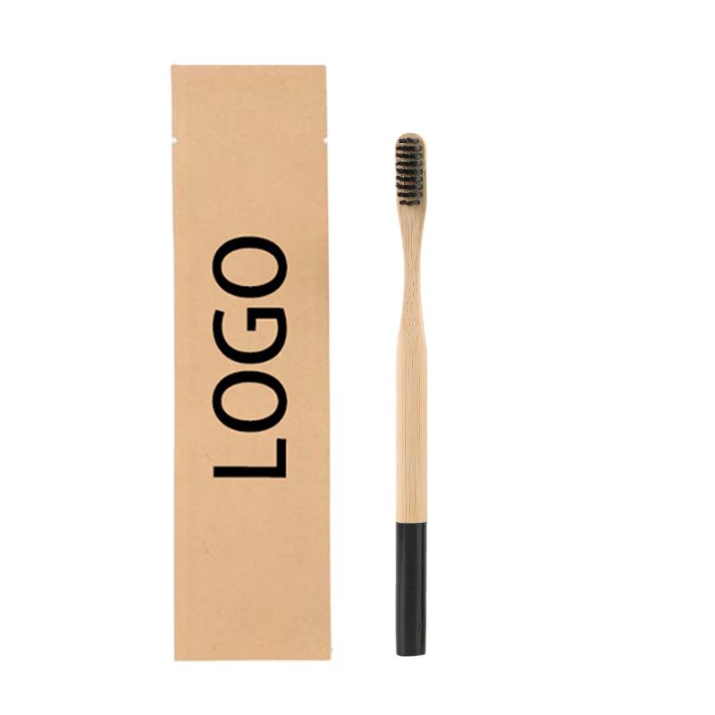 Custom Three Side Sealed Kraft Pouch BPA Free Color Painted Round Handle Adult Soft Bamboo Toothbrush
