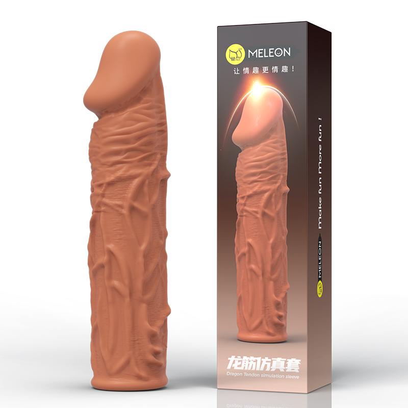 MELEON Realistické kondomy pro prodloužení penisu na penis Opakovaně použitelné silikonové kondomy pro zvětšení penisu pro muže, dildo Enhancer Sexy Toys