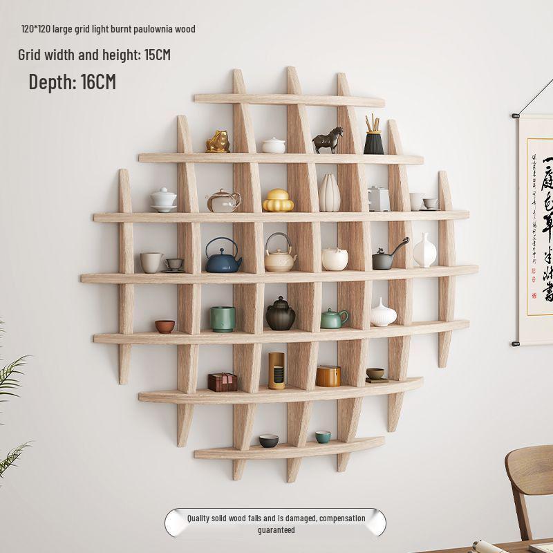 Chinese Solid Wood Wall-Mounted Teacup Rack - Antique Curio Shelf and Tea Set Display Stand