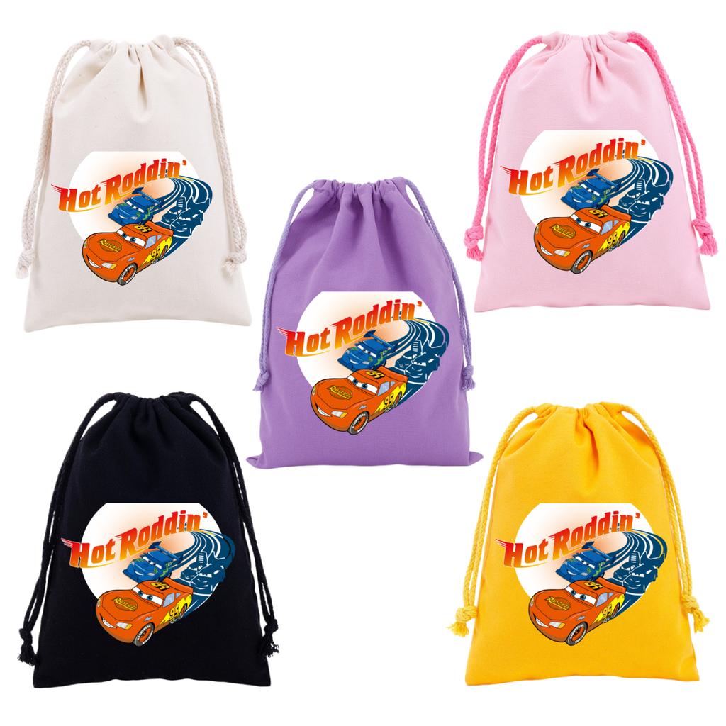 Cars Lightning McQueen Drawstring Bags Cartoon Anime Character Print Large Capacity Canvas Storage Bag Party Gift Candy Bag
