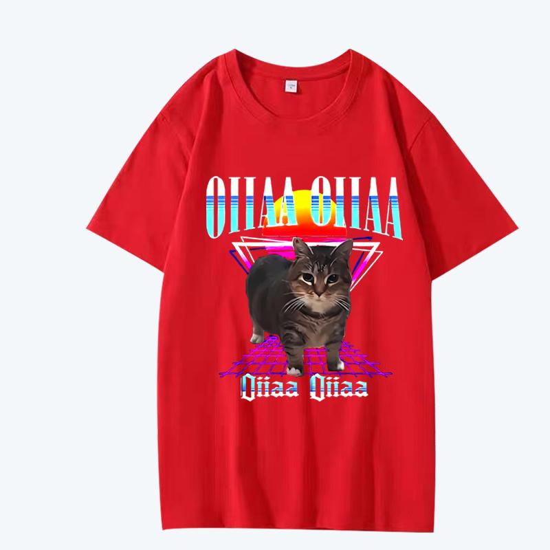 Oiia Oiia Cat Meme Funny Spining T Shirt men women Oversized 100% Cotton short sleeve Summer top Unisex plus sizetops