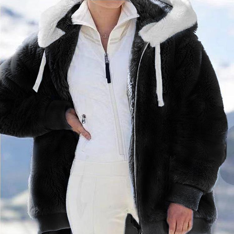 Autumn Winter Fashion Casual Hooded Zipper Women's Coat Lady Clothes Female Fleece Jacket Solid Color Ladies Coats