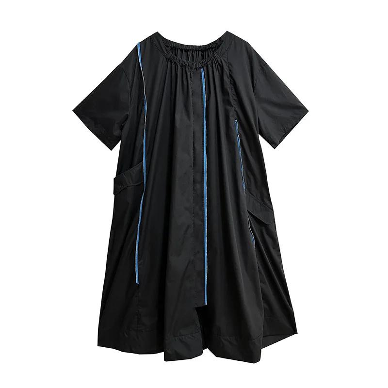 Xitao Jednoduché jednobarevné ležérní šaty Módní osobnost Zipové prošívání Dámské ZY8683