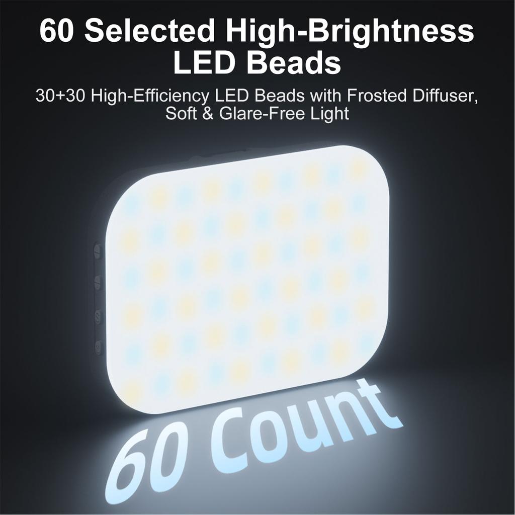 LED Photography Light 60 LED Beads Portable Rechargeable Phone Fill Light 3 Lighting Modes 10 Brightness Levels for