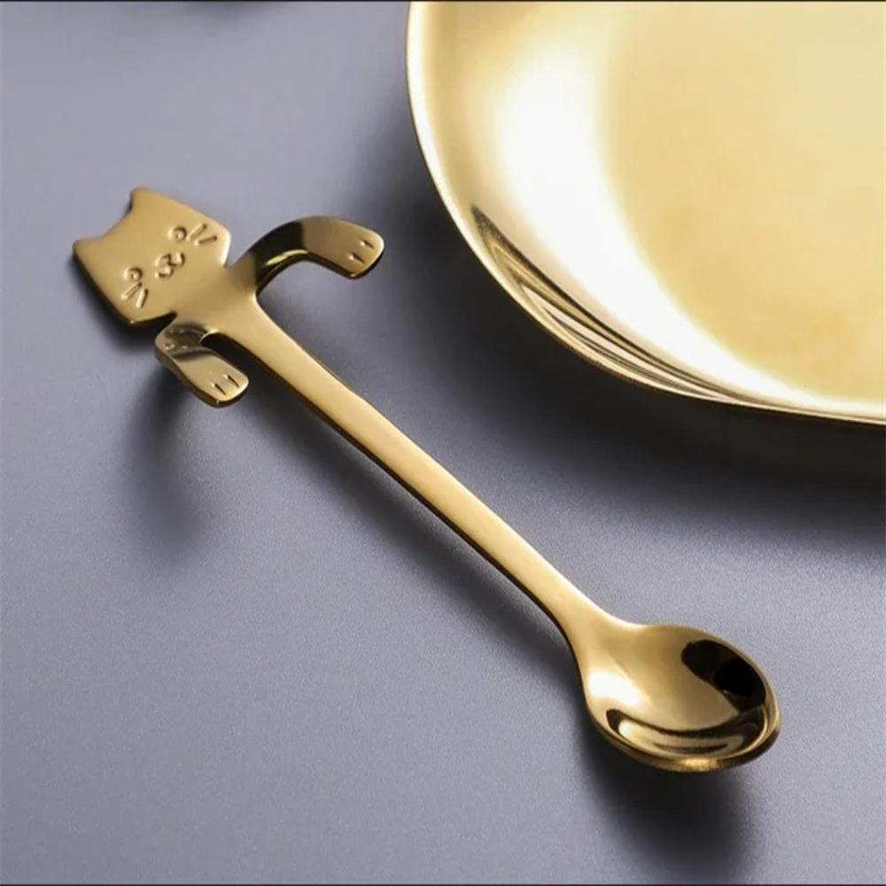 1/4pcs Stainless Steel Mini Cat Coffee Spoon Cute Cat Tableware Stainless Steel Teaspoon Kitchen Tool Cute Design Children Spoon