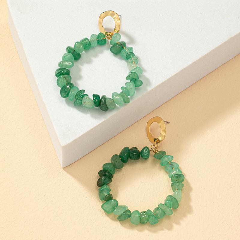 

Korean Dongdaemun Women s Retro Stone Circle Stud Earrings, Court Style