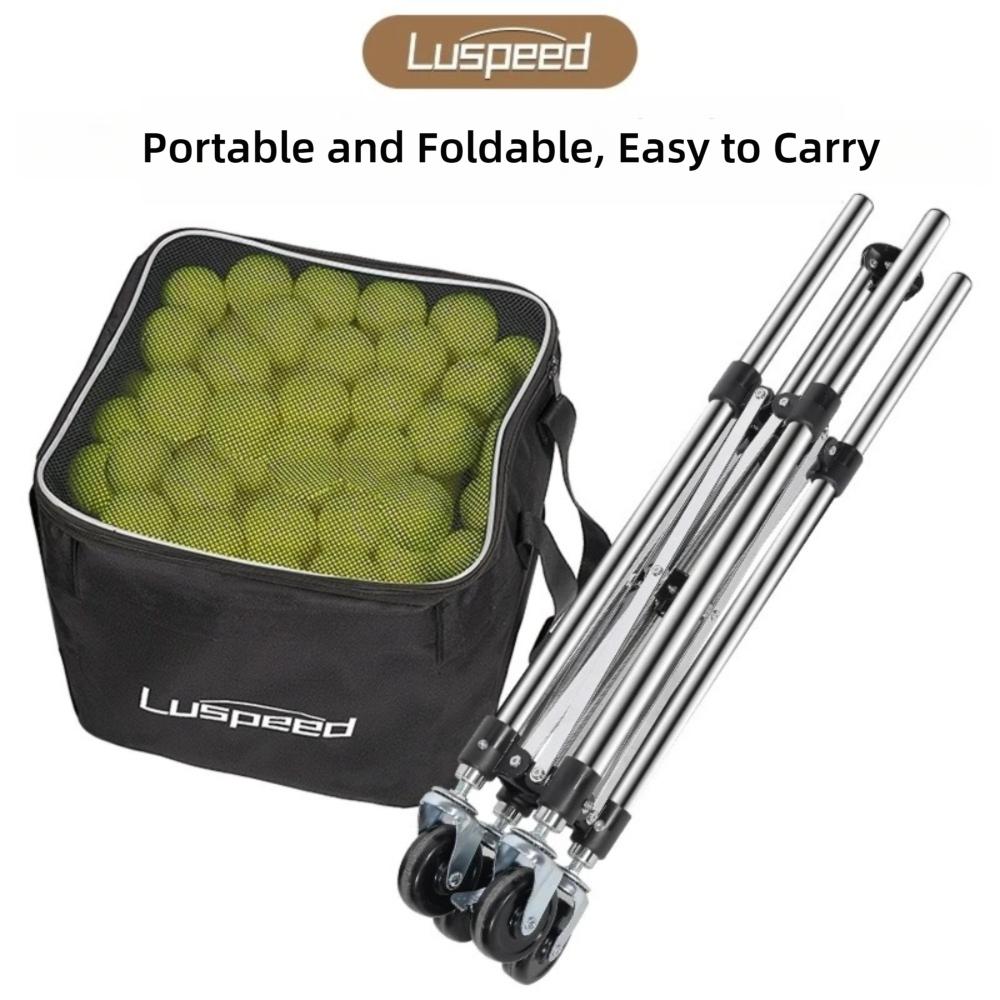 Luspeed Tennis Ball Insert Trolley Stainless Steel Large Capacity Tennis Multi-ball Cart Height Adjustable