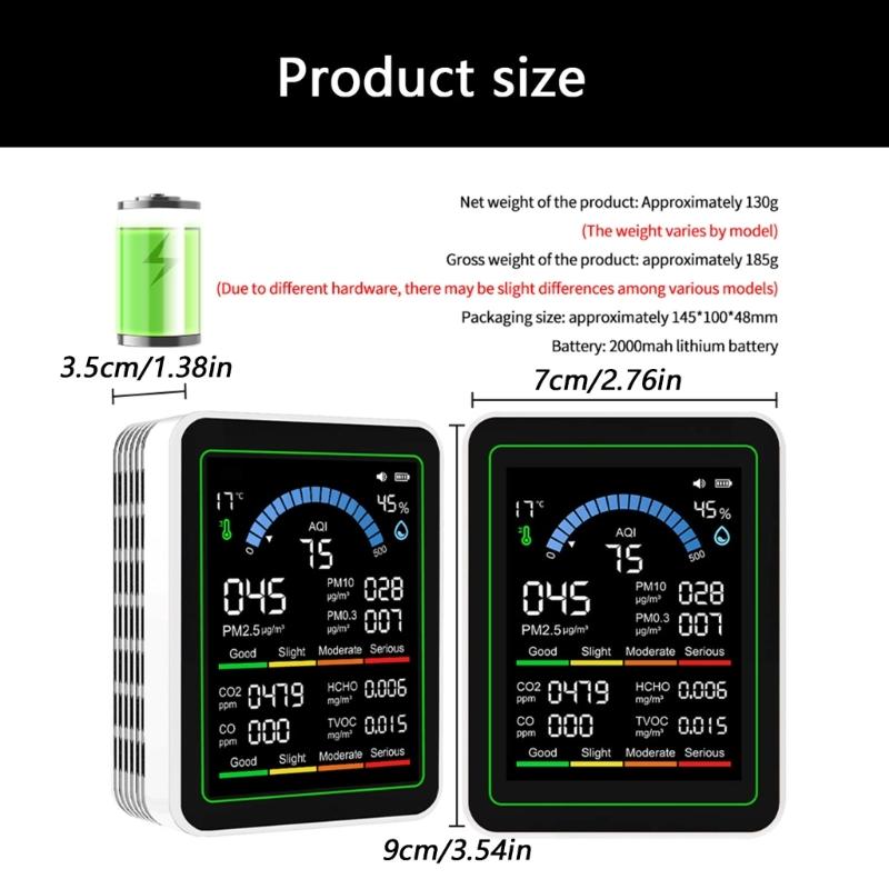 Air Quality Monitors, Indoor Detects PM2.5, CO2, PM10,PM1.0, Formaldehyde,TVOC,Temperature and Humidity Air Quality Test