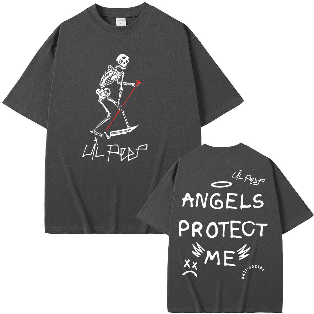 Rapper Lil Peep Cry Baby Angels Protect Me Skeleton Graphic T-shirts Men Women Hip Hop Vintage Oversized T Shirts Short Sleeve
