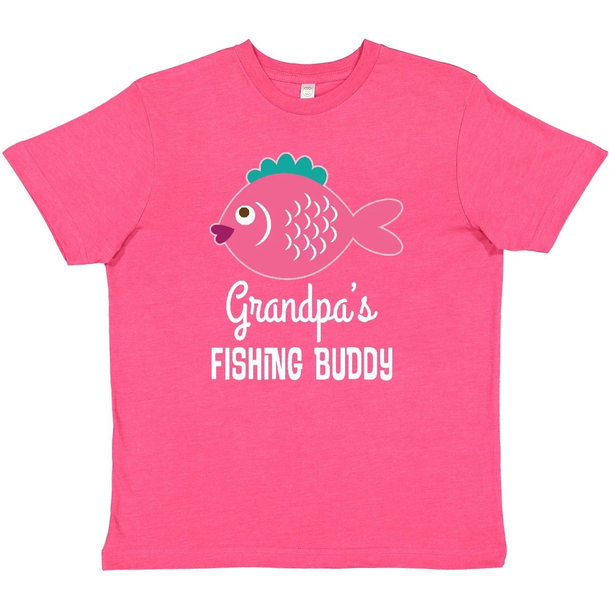 Inktastic Grandpa Fishing Buddy Girls Fish Youth kids boys T-Shirt Grandpas Cute Fisher 130