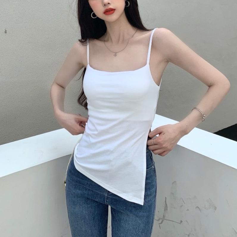 Vară Stil Nou de Vestă cu Bretele Tricotată Haine de Damă Design de Vară Despicătură Neregulată Sexy Top Exterior de Fată Fierbinte