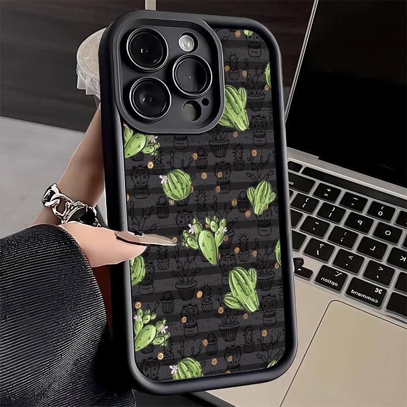 Phone Case for iPhone 17 Air 16E 15 16 Pro Max Cactus Pattern Cover 14 Plus 13 12 Mini Soft Shell Silicone Fundas