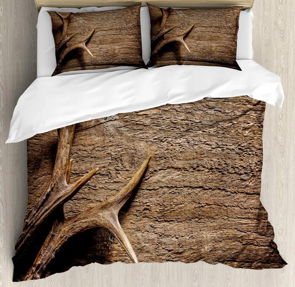 Antler King Queen Duvet Cover Whitetail Deer Bedding Set Wild Fawn Quilt Cover Countryside Rural Animal Brown Comforter Cover
