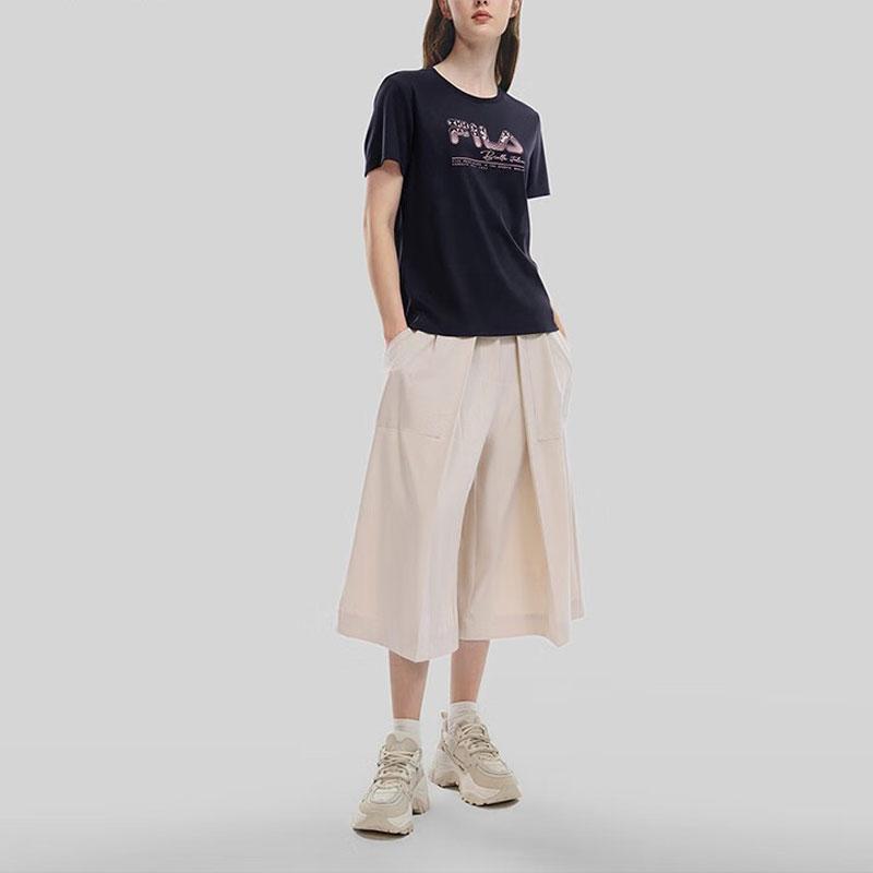 Fila Emerald Casual Logo Print Crew Neck Fitted Straight Comfortable Short Sleeve T-Shirt Women T-Shirts Legendary-Blue F11W334102FNV