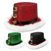 Rough-edged Christmas Hat Santa Claus Headwear With White Fluff And 3 Bells Party Hats For Women Men New Year Gathering Cosplay
