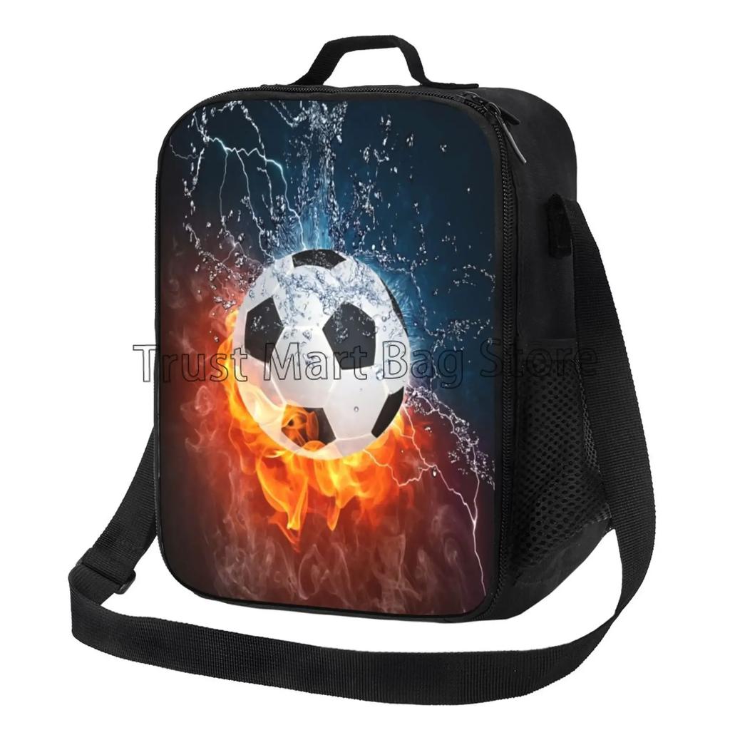 Soccer Ball Insulated Lunch Bag for Women Men Football Reusable Lunch Box for Office Work School Picnic Beach Cooler Tote Bags