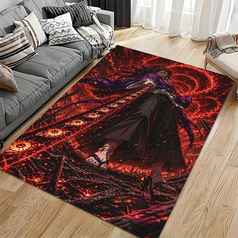 Samurai with Fiery Sword Pattern suitable as a non-slip mat for the living room or bedroom sofa