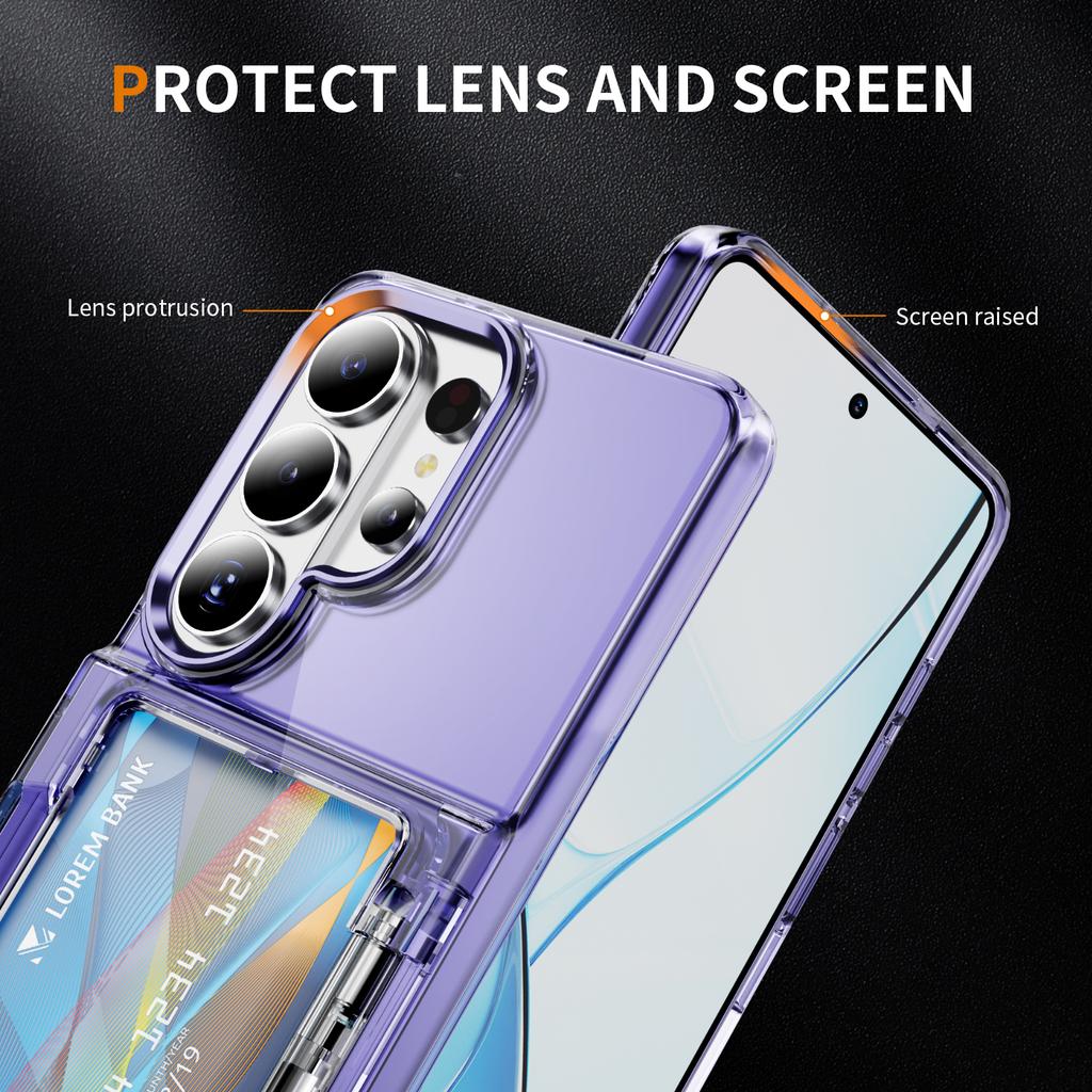 Soporte Plegable para Tarjetas Ranuradas Estuche Transparente Para Samsung S26 Ultra S25 Plus S24 S23 Cartera Transparente Soporte Cubierta de Acrílico PC a Prueba de Golpes
