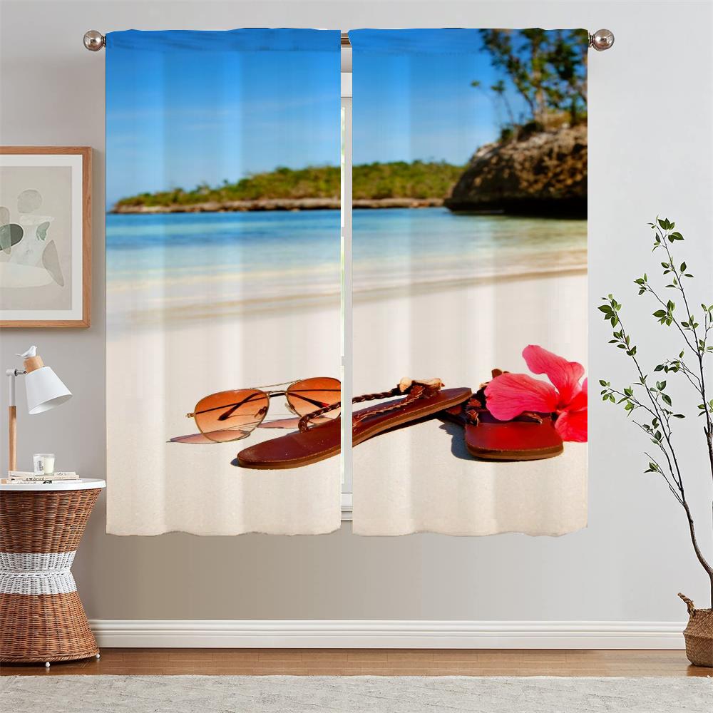 

Summer Beach Partition Modern Home Decoration Blackout Curtain for Children s Room Tentacles Luxury Living Room Curtains Blind W50xH70cmx2pcs-CL