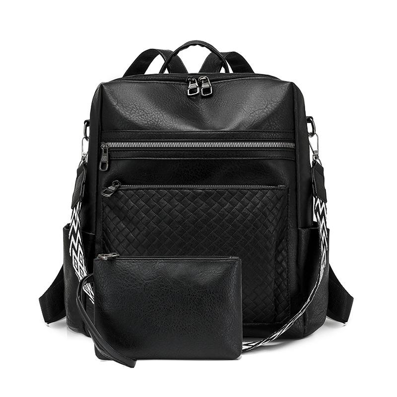PU Backpack Women s Large Capacity Retro Backpack Multi-Functional Shoulder Bag with Coin Purse чёрный