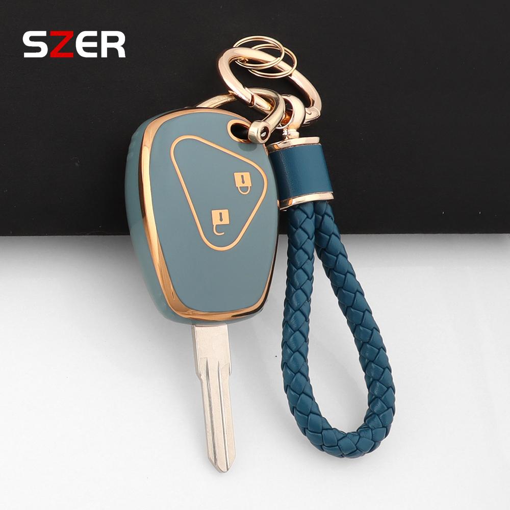 For Renault Trafic Clio Duster Logan Dacia Sandero For Nissan Terrano Almera 2 Button Tpu Car Key Case Cover Protector Keychain