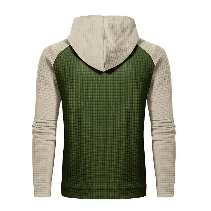 Men's Casual Patchwork Color Small Square Grid Hoodie Slim Fit Top Winter Round Neck Sweatshirts
