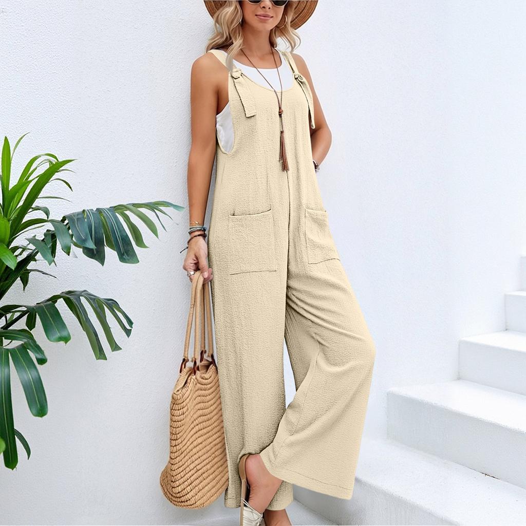 Women's Fashion Cotton And Linen Strappy Jumpsuit/Overalls