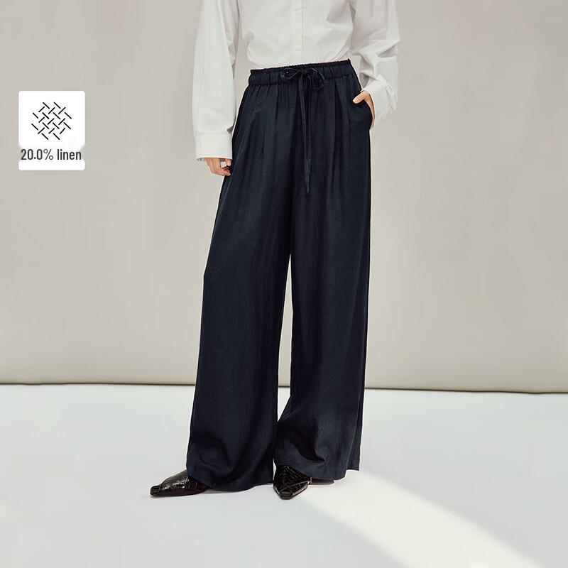 

INMAN Women s Linen Blend Relaxed Wide-Leg Pants S