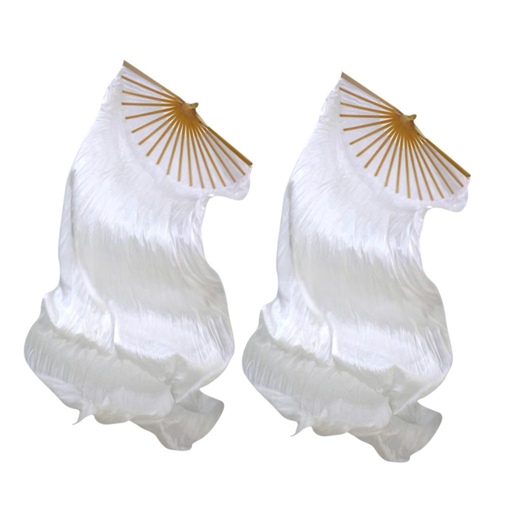 2Pack Belly Dance Long Silk Fan Veil Chinese Stage Props White