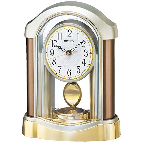 

Seiko Clock, Radio-Controlled Analog Table Clock with Decorative Pendulum, Pale Gold Pearl BZ238B