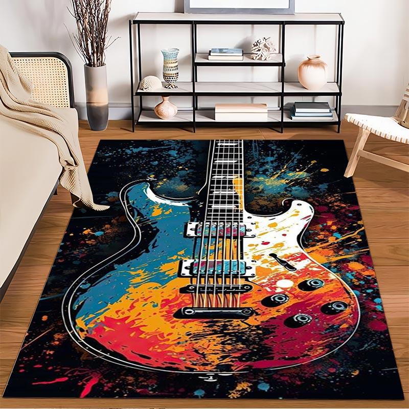 Colorful Electric Guitar Carpet with Abstract Paint Splash Design Suitable for Use As an Anti-slip for Living Room Bedroom Sofas