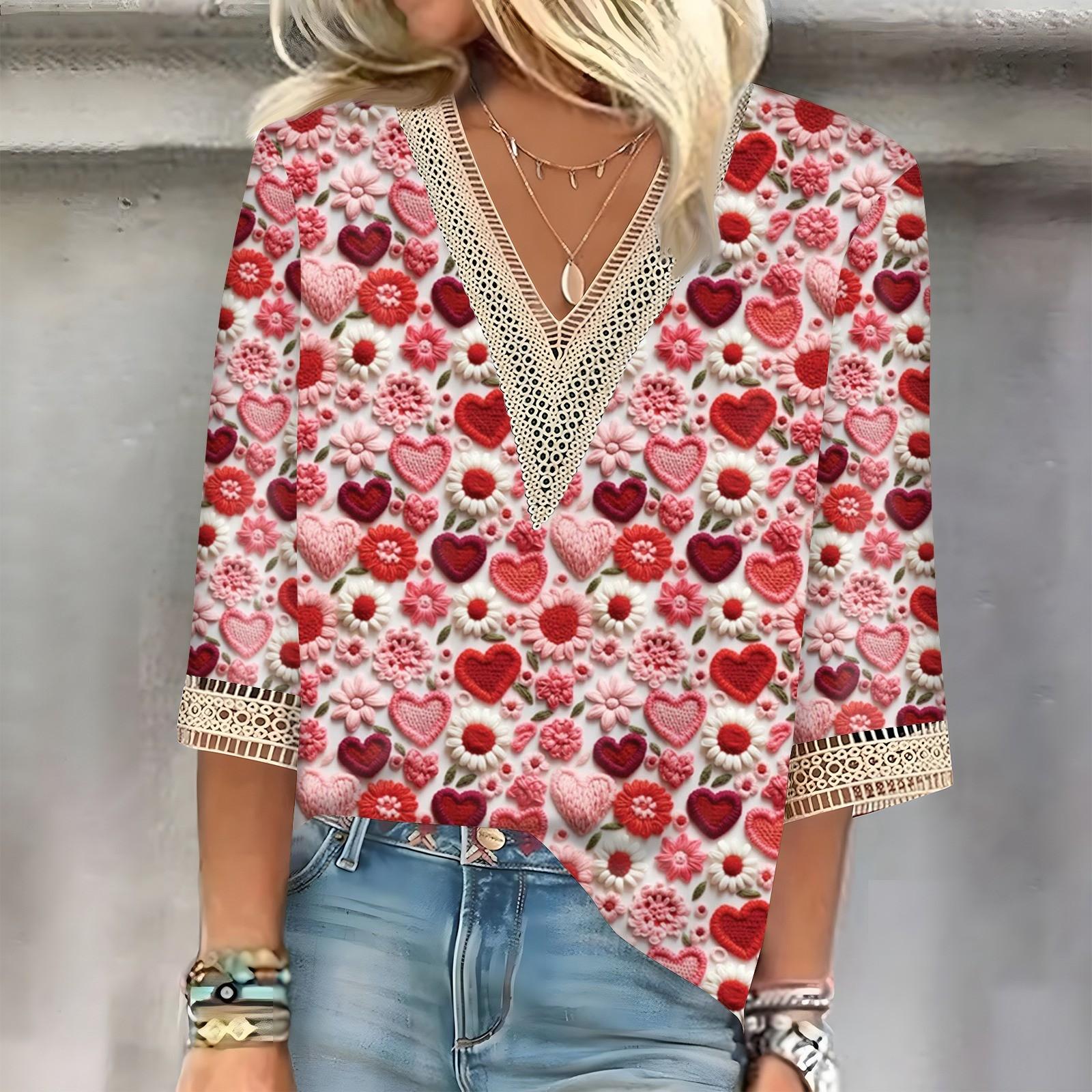 

Женский топ с рукавом три четверти, кружевной, с 3D-принтом ко Дню святого Валентина XL арбуз красный