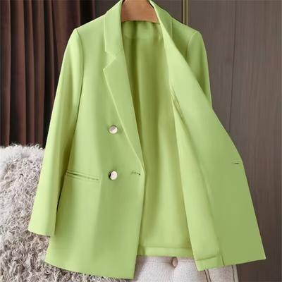 Green Metal Buckle Women's White Suit Jacket Casual Versatile High-end Feel Western-style Clothes Spring/autumn