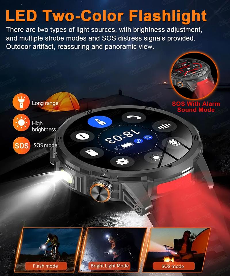 2026 T-REX 3 Military 1000mAh Large Battery Durable Adult SmartWatch Red Light Flashlight 5ATM Waterproof Sports Smart Watch Man