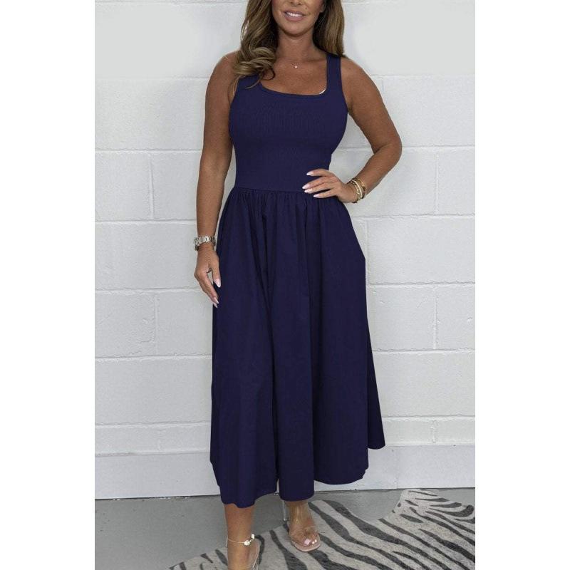 2026 Summer Women's High-End Waist-Cinched Casual Dress - Hot Selling Solid Color Skirt