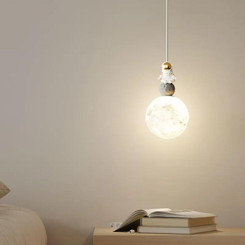 New Sleek, Contemporary, and Modern Minimalist Lunar Astronaut Bedside Pendant Lights for Children's Room - Small Bedroom Wall D