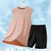 Summer Ice Silk Suit Men's Sleeveless T-Shirt Vest Trendy Brand Large Size Casual Sports Quick-Drying Five-Piece Pants Two-piece Set