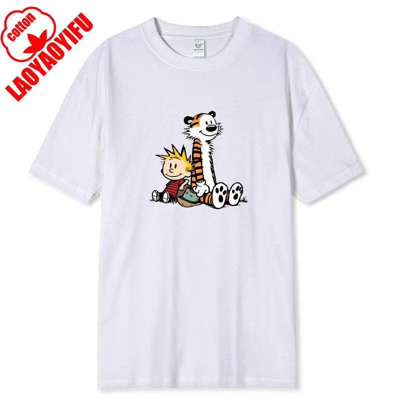 Vintage 90s Calvin Hobbes Tshirt Comic Strip Kawaii Friend Clothes Men Women Simple Casual Fashion Tees High Quality Cotton Tops