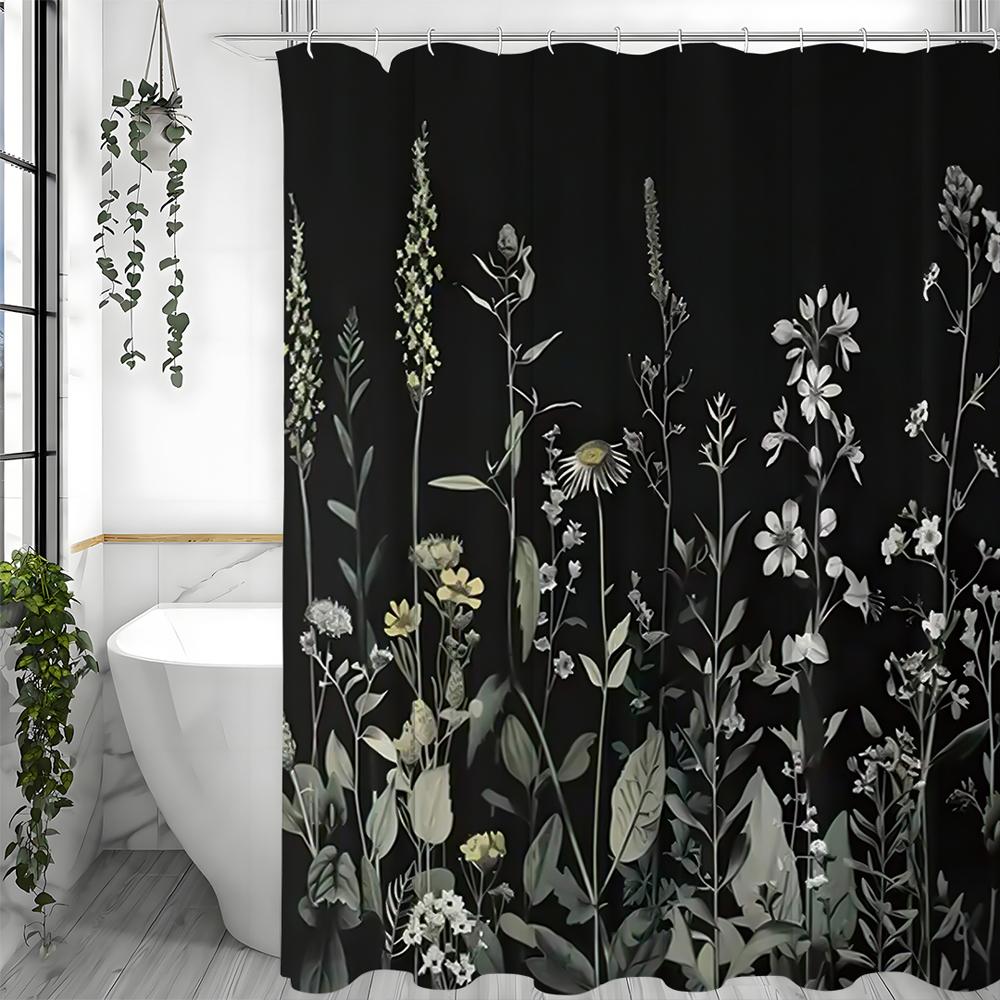 

Цветочное Растение Черный Фон Занавеска для Душа, Декоративная Занавеска для Душа для Ванной Комнаты, Водонепроницаемая Занавеска для Душа с Крючками 200*180cm