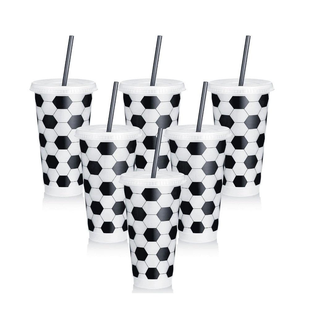 

6 Pcs Set 24 OZ Soccer Cups Reusable with Lid and Straw Straw Cup Large Capacity Stackable Milk Tea Cup