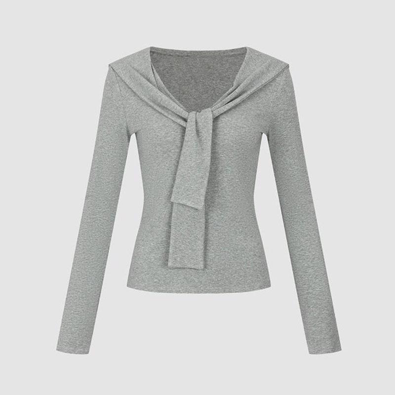 2025 Winter Women's Versatile Urban Lace-up V-neck Slim-fit T-shirt