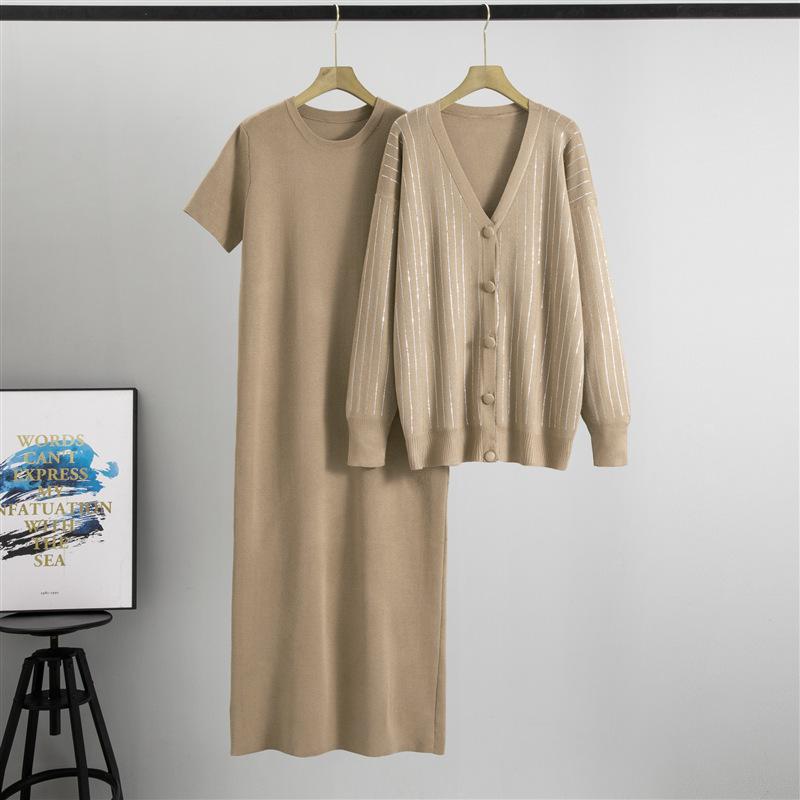 

Spring and Autumn 6-color Suit Skirt Loose Dress Long Dress Hot Diamond Knitted Cardigan Jacket Casual Fashion Two-piece Suit Women One size хакі