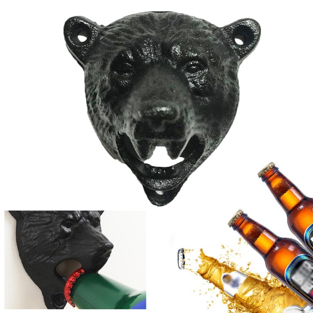 

Wall Mounted Bottle Opener Grizzly Vintage Cast Iron Corkscrew Decorative Teeth Bite Bear Shape Bottle Opener Soda Glass Bottle чорний