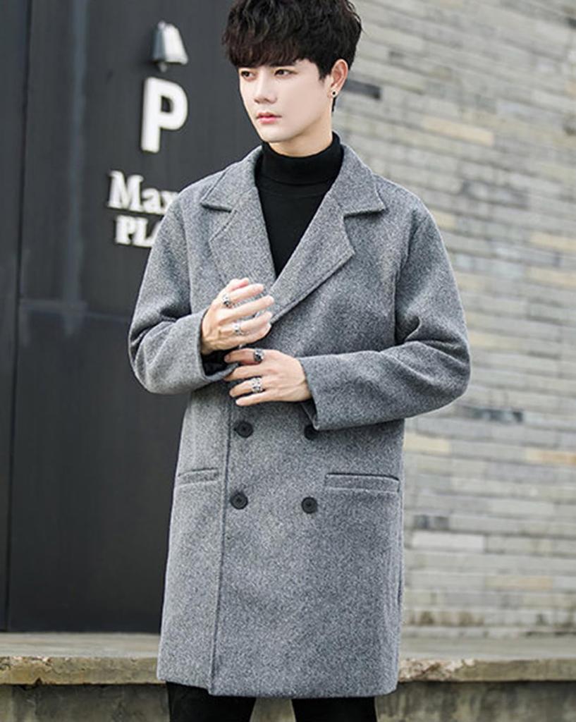 JHIJSC Long Chesterfield Business Solid Plus Size Men's Coat, Autumn/Winter, Style, Color, Stylish, (2XL, Gray)