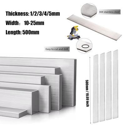 1 Stuk 304 Roestvrij Staal Platte Staaf, Lengte 500 mm, Geborstelde Afwerking Sierstrips Plaat voor DIY Ambachtelijke Productie