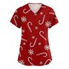 Women's V-neck Christmas printed short-sleeved pocket side-slit protective suit top